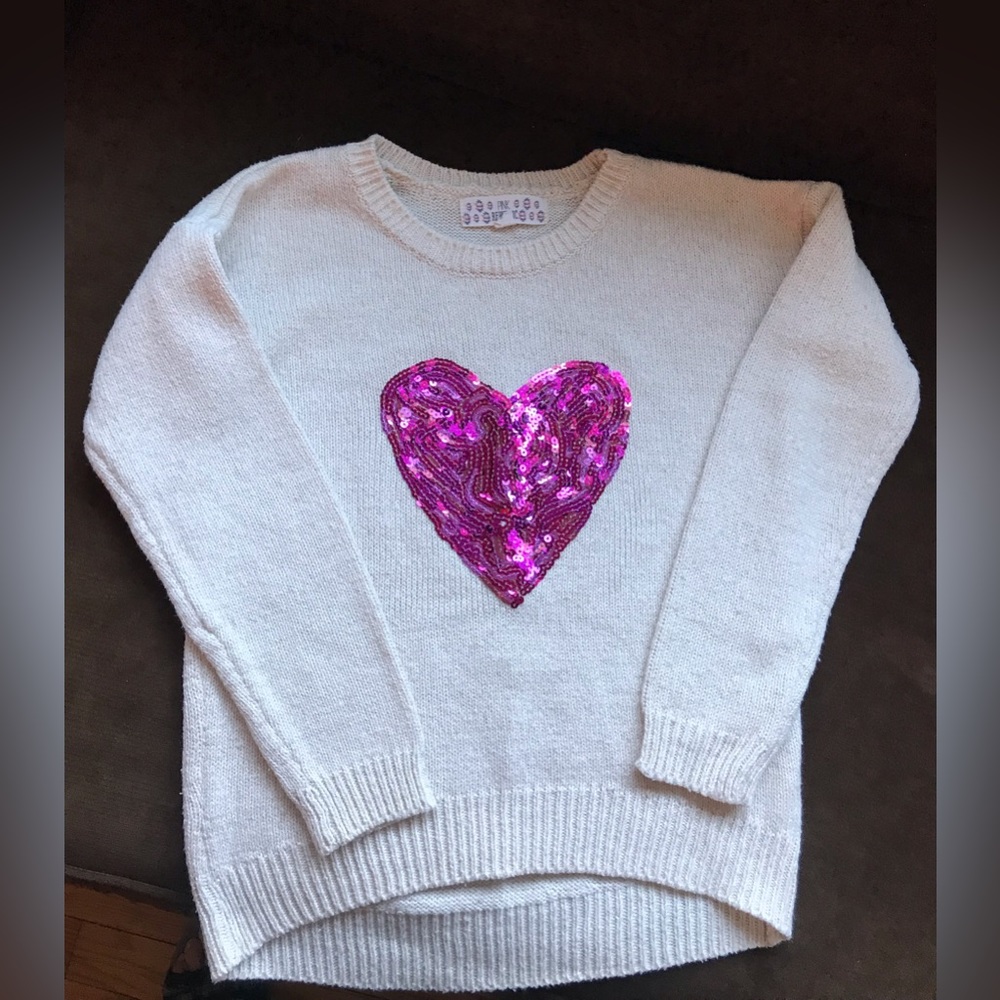 Pink Republic Cream With Pink Sequence Heart Sweater Girls Size 14 L
